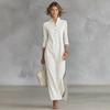 Elegant British Style Long Dress With Button Collar For Casual Office Wear