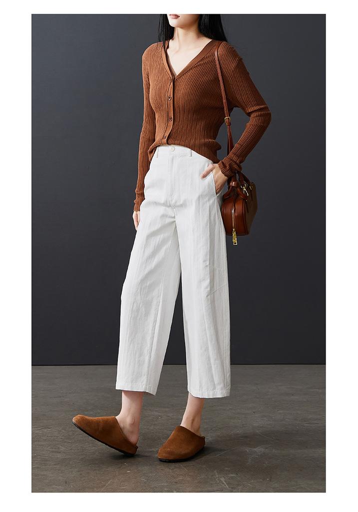 Sew design casual wide leg pants for women in spring 2026, fashionable, loose and versatile, slimming and casual cropped pants