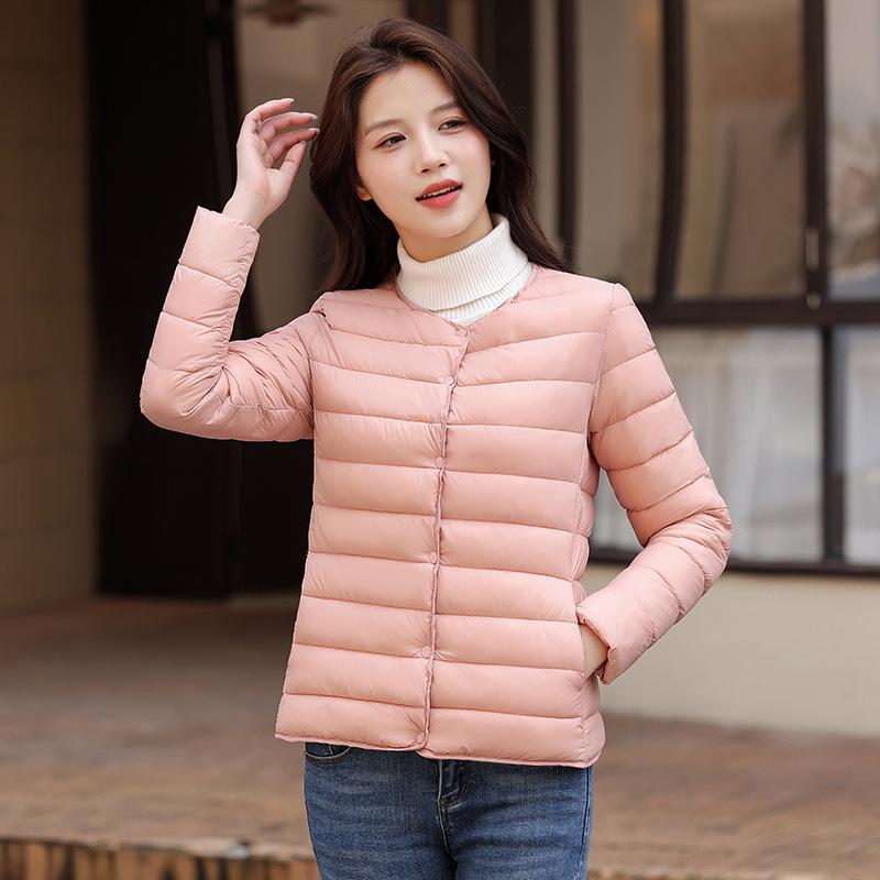 Padded Clothes Women's Light and Short Winter New Down Padded Clothes Fashion Round Neck Slim Liner Warm Padded Jacket