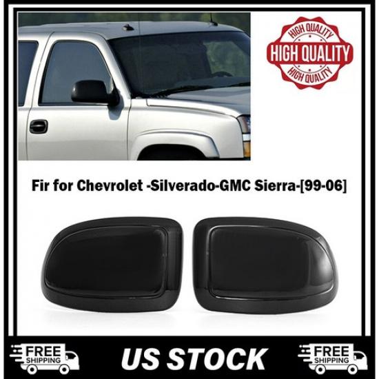 2x For 1999-2006 Chevy Silverado / GMC Sierra GLOSS BLACK Side Mirror Covers Cap
