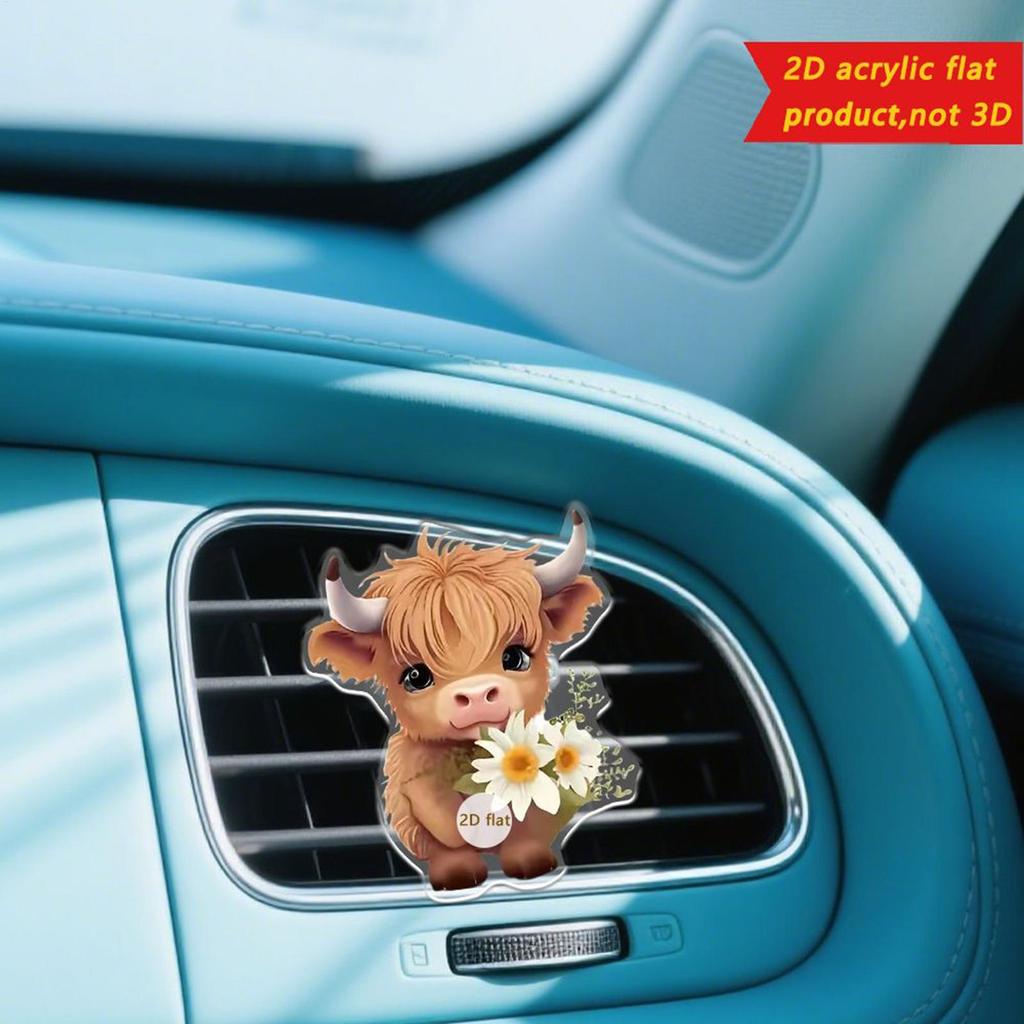 2D Niedlicher Highland-Kuh Auto Lufterfrischer Lüftungsschlitz-Clips, Langanhaltendes Parfüm Aromatherapie Diffusor für SUV Limousine LKW Innenraum