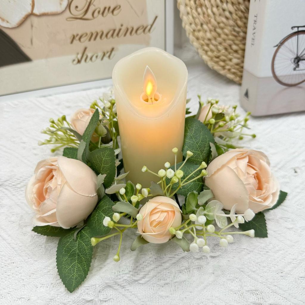 Simulation Dew Lotus Candlestick Wreath, European Holiday Table Candle Cup Decorative Ring Simulation Candlestick Wreath