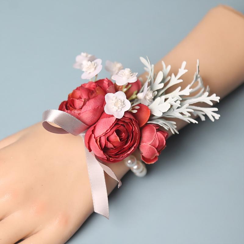 1 szt. Akcesoria Ślubne Sztuczna Kamelia Wspaniała Korsaż Elegancka Biżuteria Ślubna Perłowa Bransoletka Druhna Wielokolorowa
