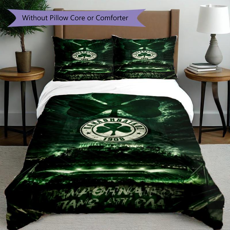 3pcs Duvet Cover Set (1*Duvet Cover + 2*Pillowcase, Without Core), Panathinaikos FC Print Bedding Set, Bedroom Decor, All‑Season, Gift