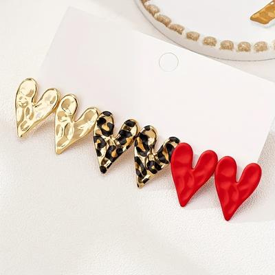 1 Paio Orecchini Moda Donna Vintage Semplici Classici Cuore Irregolare Stile Stampa Leopardo Adatti per Regalo Quotidiano Versatili Senza Cartellino