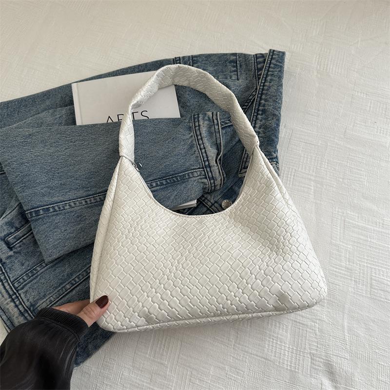 

Осенняя мода нишевый повседневный простой однотонный вместительный ретро портативный полумесяц сумка подмышку белый