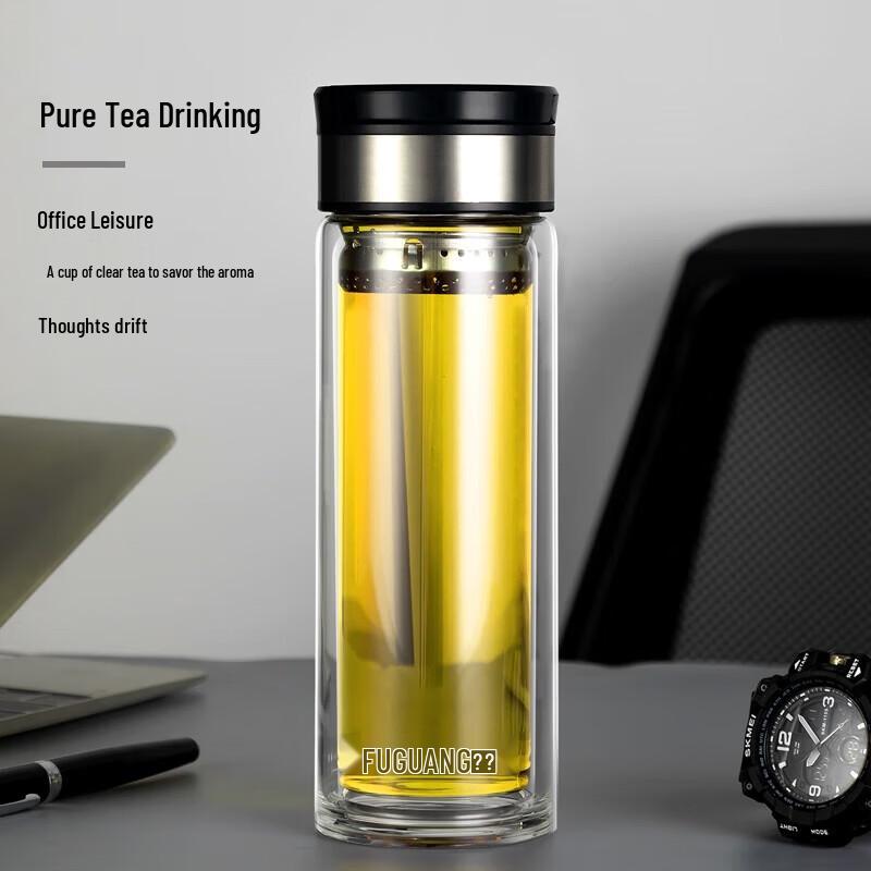 FUGUANG 330ml Double-Layer Borosilicate Glass Tea Infuser Bottle