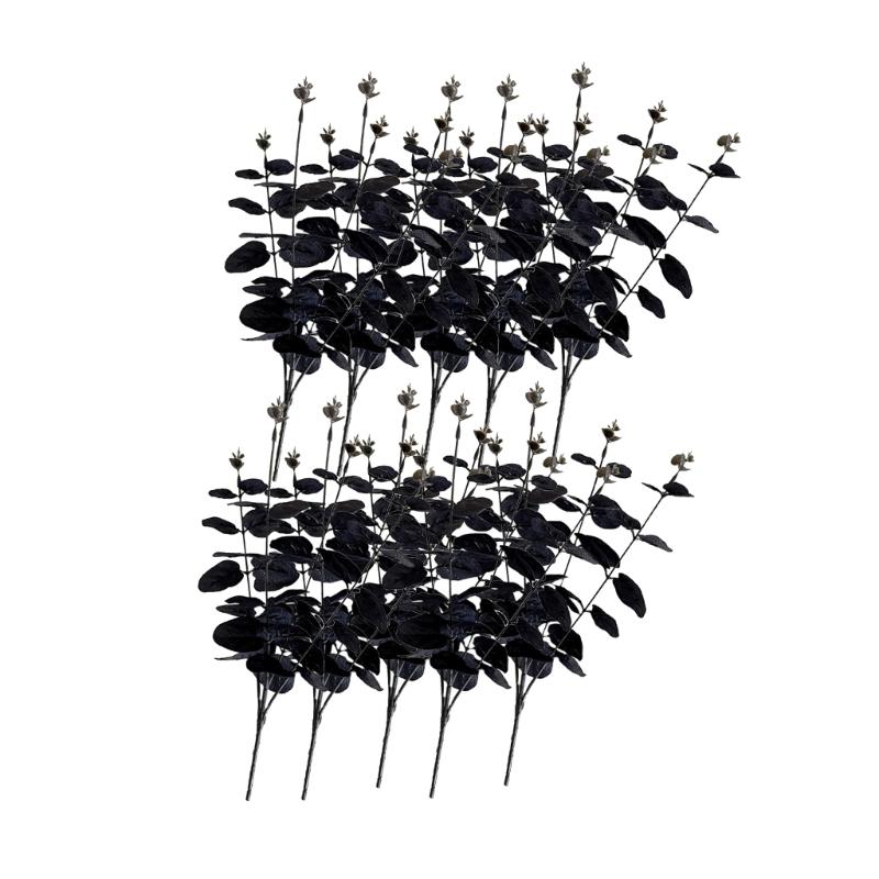 1/10/12Pcs Artificial Leaf Branch, 34cm Artificial Plant Black Leaves for Halloween Party Centerpieces, Home Decoration