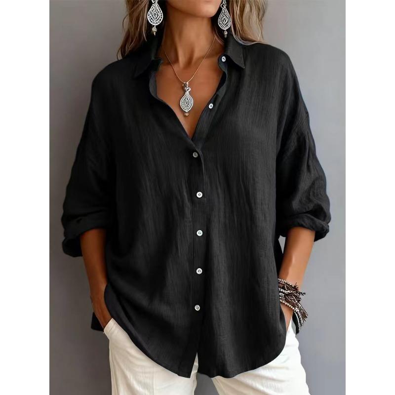 Autumn New Women's Casual Loose Fashion Solid Color Long-sleeved Lapel Cardigan Shirt