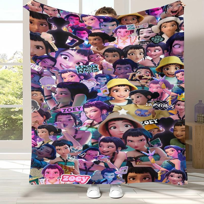 

K-Pop Demon Hunters Golden Saja Boys Flannel Blanket,Ultra Soft Warm Plush Throw for Home Bedroom Bed Sofa Cover Office picnic 75x90cm