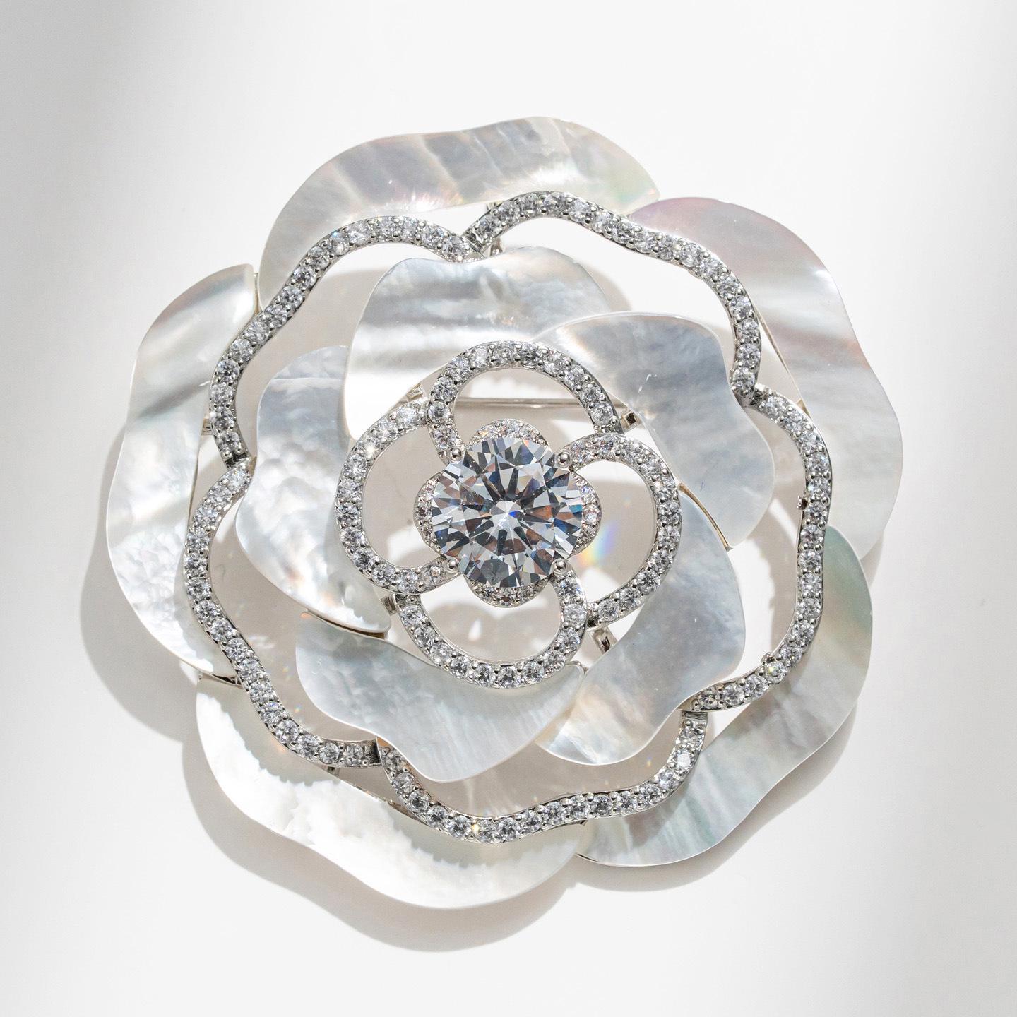 

Silver Camellia Brooch - Elegant Flower Pin for Suits