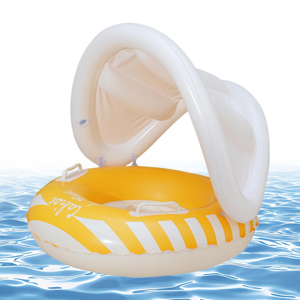 Baby Swim Ring with Sunshade Retro Children's Swim Ring Pool Floats Kids Inflatable Swim Ring Seat with Canopy Swimming Floats