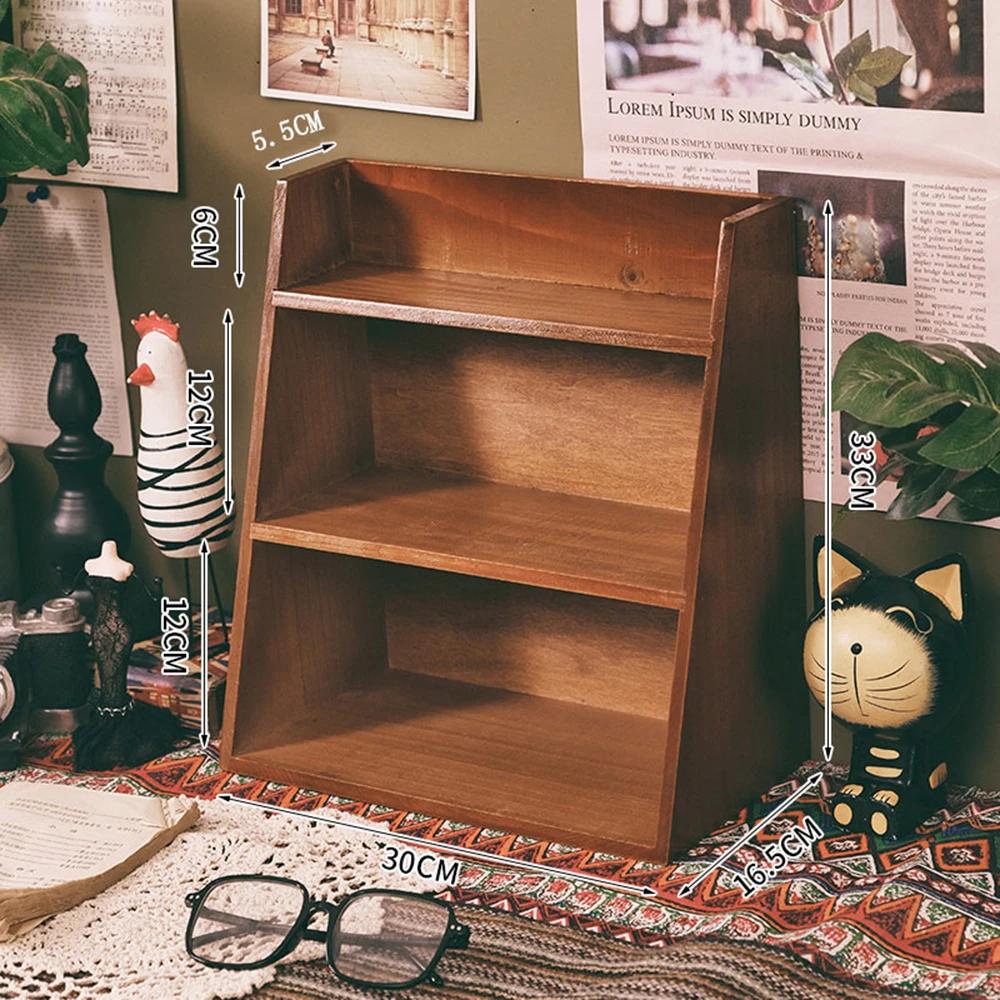 Vintage Wooden Storage Rack Desktop Drawer Perfume Cosmetics Display Makeup Organizers 3 Layers Stander for Home Space Saving