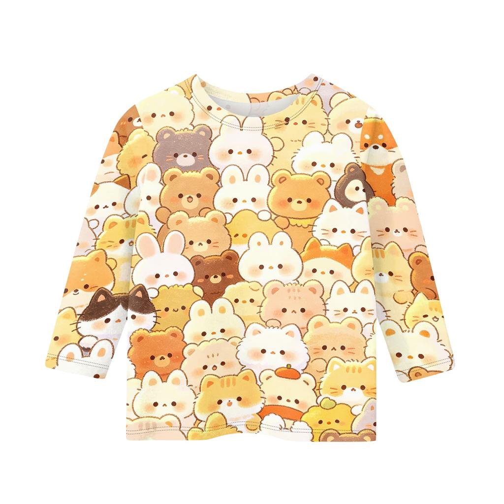Kids Animal Print Crew Neck Three Quarter Sleeve Casual T Shirt Soft Fabric Comfortable Fit Lightweight Design Suitable for Everyday Wear