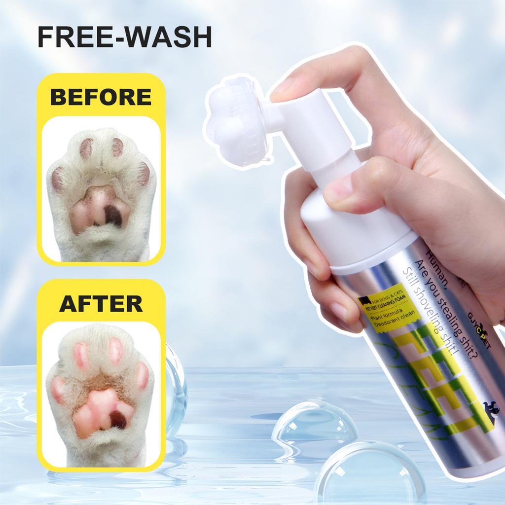 Paw Cleaner Foam Pet Dry Shampoo No Rinse Foaming Built-in Silicone Massage Brush Deodorizes Removes Dirt Mud For Outdoor Walks