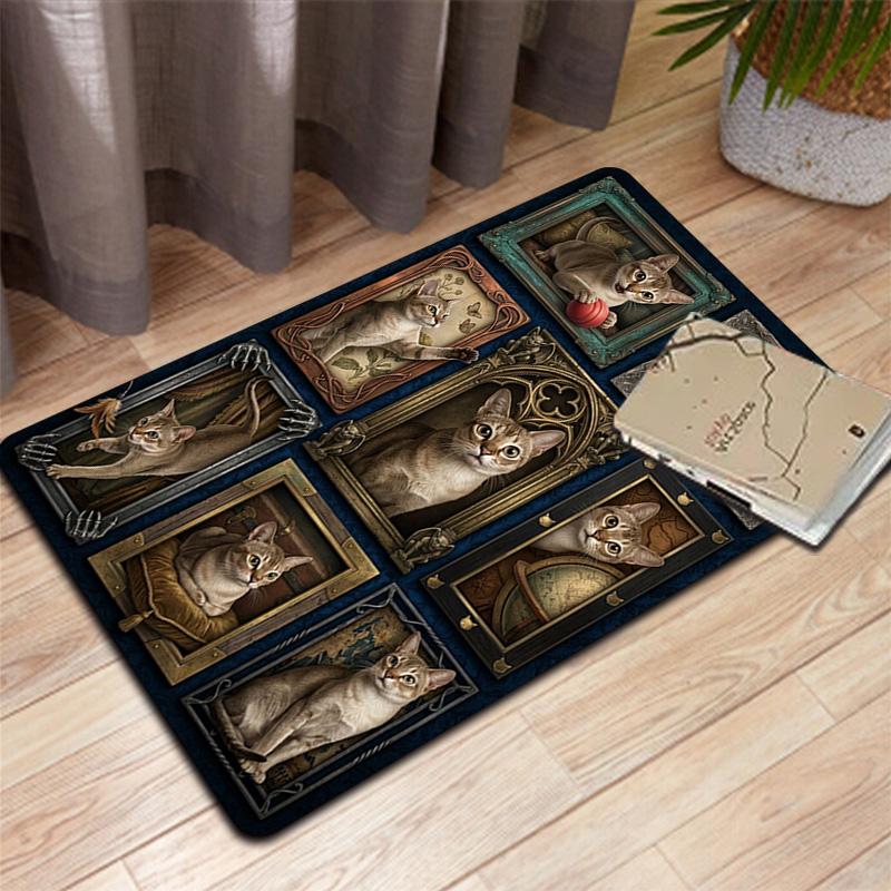 Feline Portraits Pattern Rug Floor Mat for Living Room or Bedroom Soft and Comfortable Carpet a Gift for Birthday and Holiday.