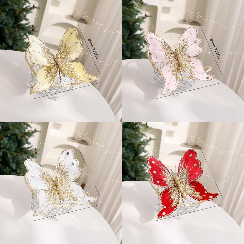 Christmas Tree Glitter Decor With Faux Butterfly Ornaments For Holiday Festivities