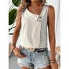 Women Striped Sleeveless Tank Top Asymmetrical Neck Button Decor Casual Summer Blouse