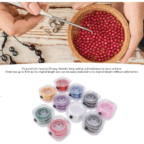 10 Rolls 0.8mm 1000 Yard Flat Stretchy Bracelet Strings with Organizing Cases Crystal Elastic Strings Bead Thread Cord for Jewelry Making Beading and