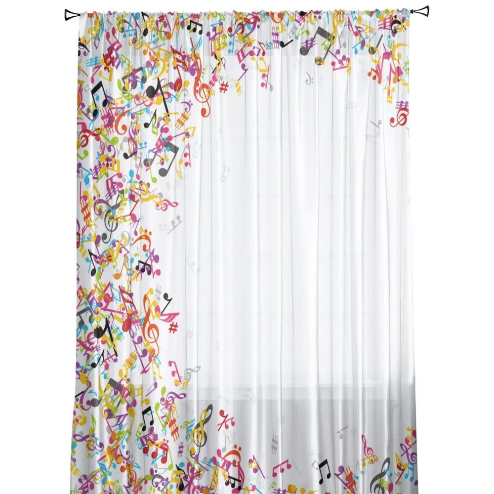 Colorful Musical Notes Music Symbol Chiffon Sheer Curtains Ideal for Living Room Bedroom Ornamentation Window Voiles Tulle Drapes Curtain