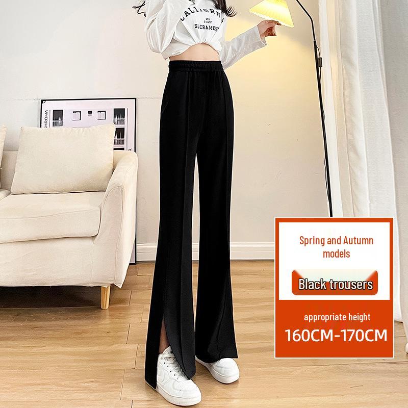 2025 Spring Plus Size High Waist Flared Petite Suit Pants - Slimming Drapey Casual Women's Slit Trousers
