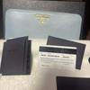 Used PRADA Saffiano Leather Long Wallet Light Blue