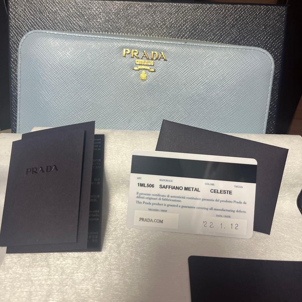 Used PRADA Saffiano Leather Long Wallet Light Blue