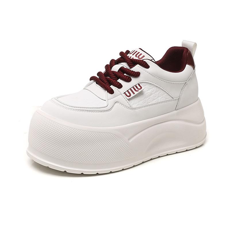 

Autumn and winter new versatile breathable board shoes round head lace-up sports and leisure shoes thick sole heightening white shoes women s 40 червоний