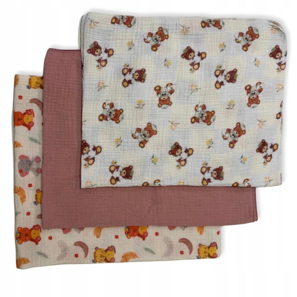 3-Pack Mini Diapers Ulewajki Muslin 38X38 Teddy Bear Cloths Feathers Powder