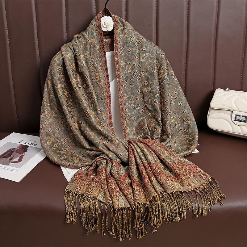 

Новый Зимний Женский Хлопковый Жаккардовый Шарф Большая Шаль Модный Элегантный Женский Длинный Шарф с Принтом Декор Защита от Солнца Бандана 70x190CM