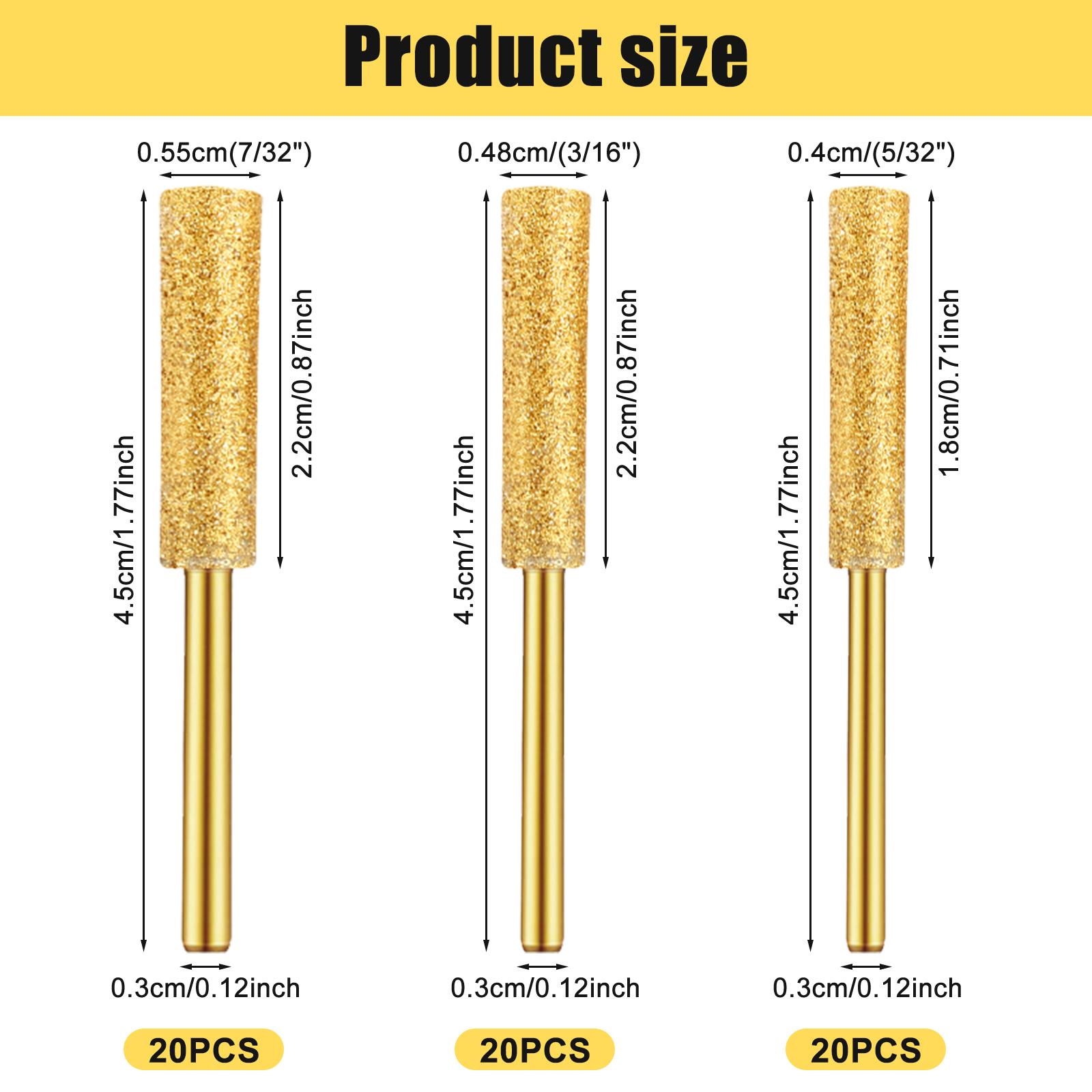 

60PCS Chainsaw Sharpener Diamond Coated Cylindrical Burr Chain saw 4/4.8/5.5mm Titanium Coated Sharpener Engraving Grinding Tool
