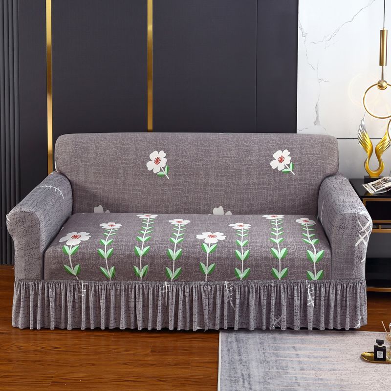 Sofa Cover, Featuring A Black Square Diamond Skirt Design, Easy One-Piece Installation, Soft and Skin-Friendly Material, Resistant To Pilling