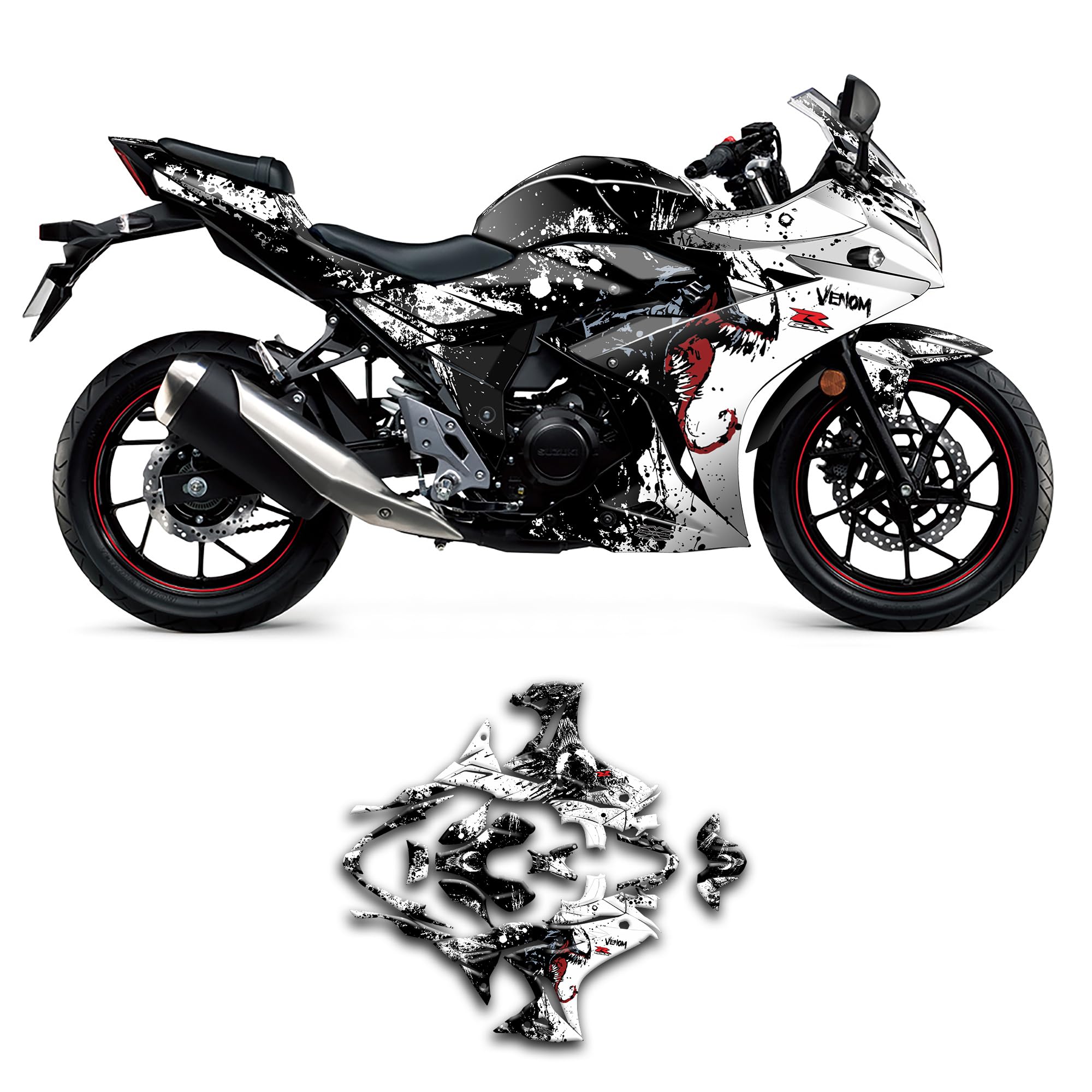 

KUNGFU GRAPHICS Полный виниловый набор наклеек Venom для Suzuki и GSXR 250 Номер дизайна GSX250R, GSXR250, (2016, 2017, 2018, 2019, 2020, 2021, 2022, 2023,