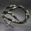 Handcrafted Crosses Pendant Jewelry Brown Tigers Eye Stones Unisex Daily Wear Mens Jewelry with Silver Spacers