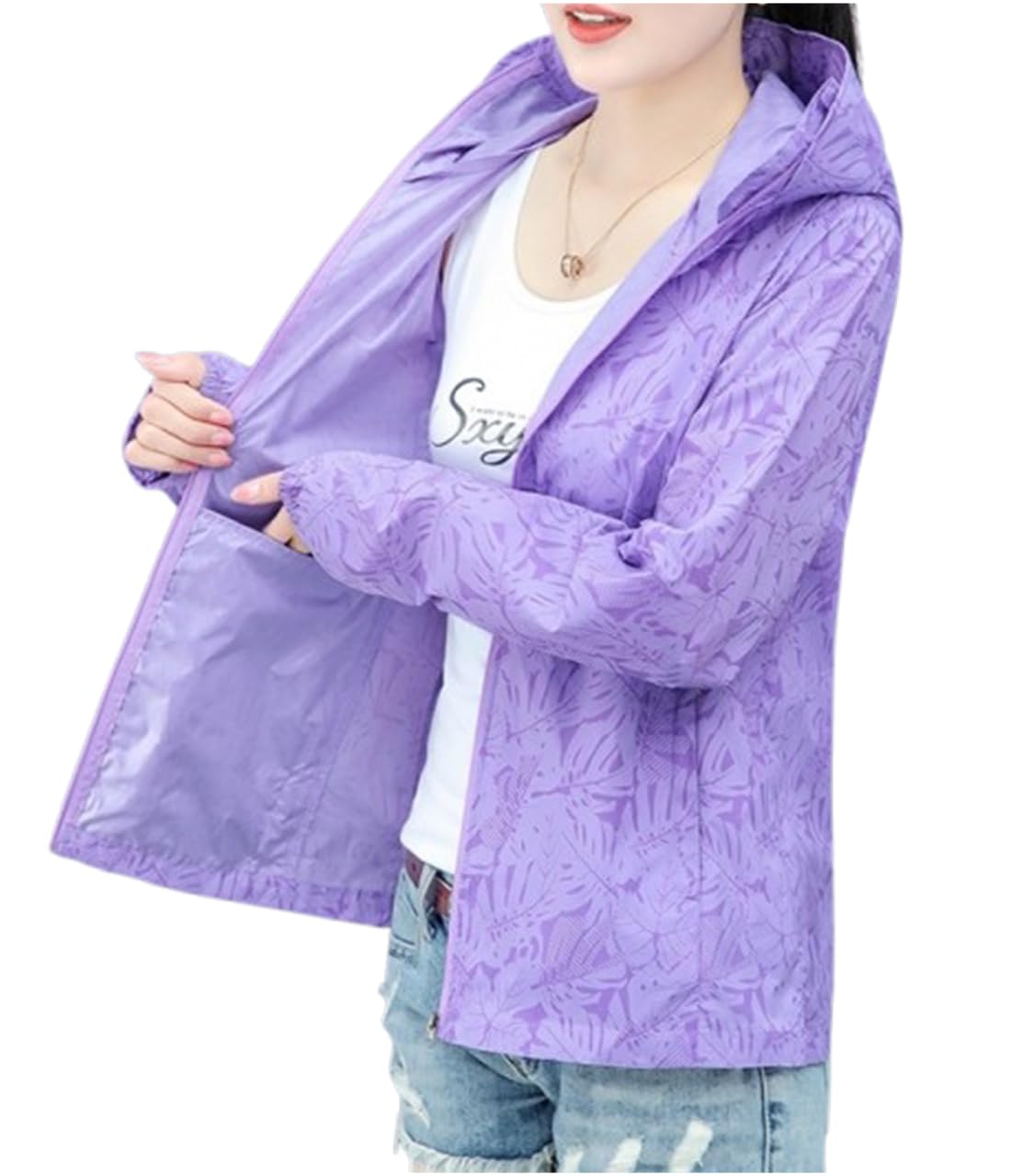 

Легкая ветровка с капюшоном на молнии с защитой от УФ-лучей, идеально подходящая для и идеально подходящая для активного отдыха в горах и имеющая спереди полную и солнцезащитную M-Sing женская фиолетовый