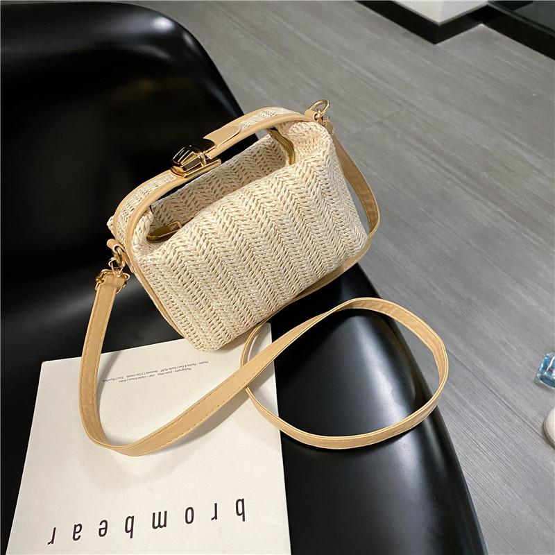 Borsa a tracolla in paglia per donna Nuova borsa estiva bohémien lavorata a maglia e borsetta Borse da spiaggia a secchiello per le vacanze