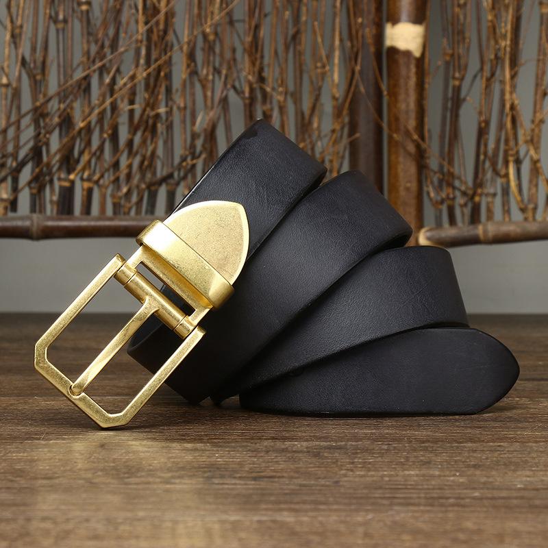 Belt Men's Korean-Style Retro Trendy Unique High-End Leather Pin Buckle First Layer Cowhide Brass Buckle Jeans Belt