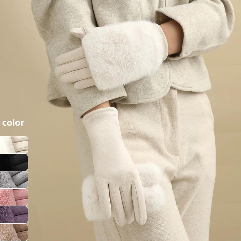 1Pair Finger Splitting Cold Protection Plush Warm Cotton Blend Winter Touchscreen-enabled Gloves Windproof
