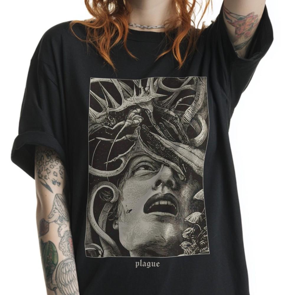 26 Готическая Атака Паразитов Футболка – Максималистское Гравюрное Искусство Ужасов, Жуткое Анатомическое Унисекс Футболка L