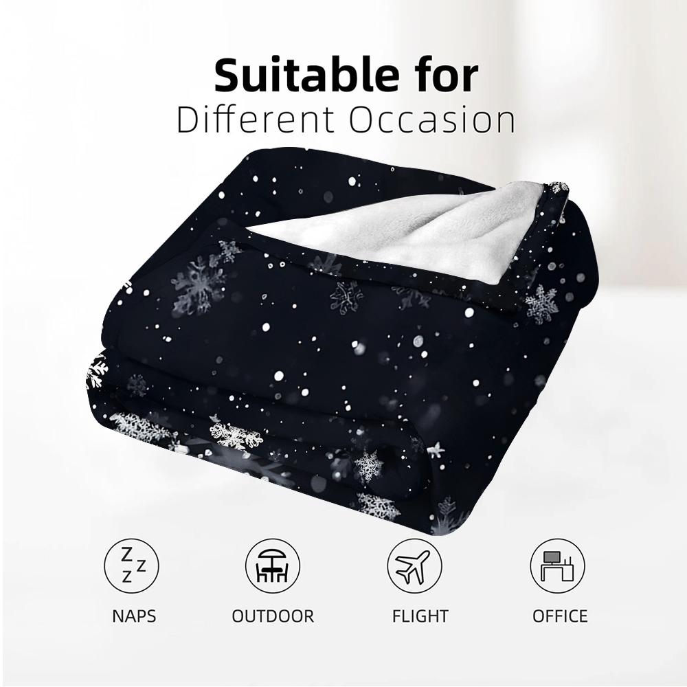 Night Snow Texture Cartoon Anime Print Flannel Blanket Soft Warm Throw for Kids Bedroom Sofa Christmas Office Car