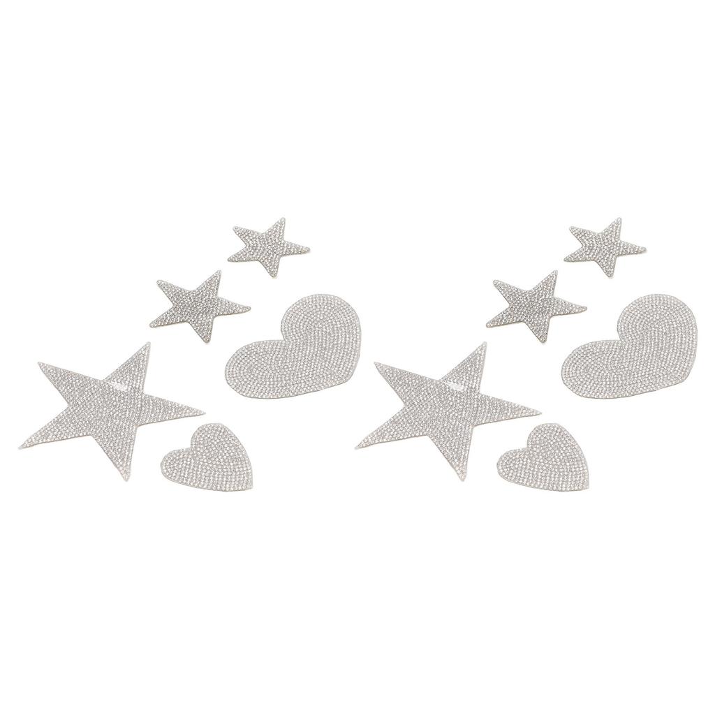 10 st stjärnformade strassapplikationer självhäftande DIY hjärta strykpåsar påsybara märken för