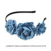 Blue Cloth Headband for Woman with Rose Shape Washed-Denim Headbands Non-slip Headbands Sweet Hairbands Yoga Supplies