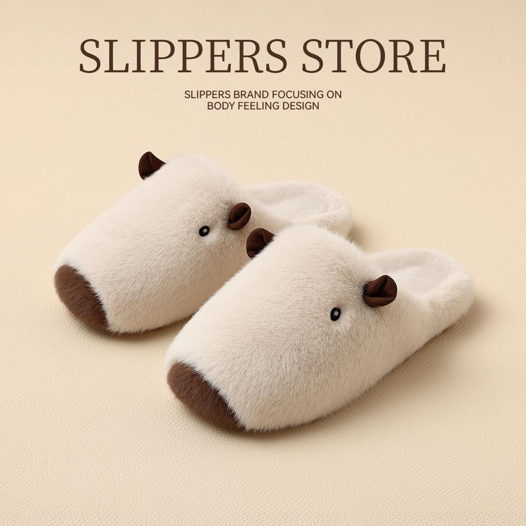 Kapibara Cartoon Cotton Slippers Winter New Bag Head Indoor Cute Home Couple Cotton Mop
