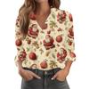 Women's Christmas Printed Button Up Long Sleeved Casual Regular Shirt With Collar Top