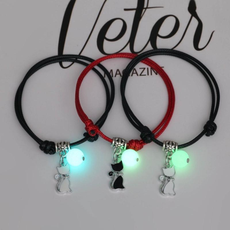 3 Pcs/set Luminous Beads Bracelet Hand-woven Love Star Moon Cat Sisters Novel Luminous Bracelet Adjustable Hand Rope