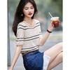 DEMANA London Holiday Women's Striped Lyocell Knit Top with Ruffle Neck