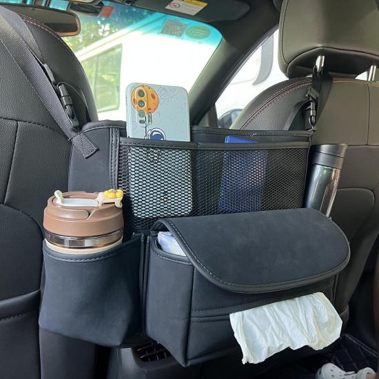 JEYODA Car Suede Seat Organizer High-Capacity Seat Back Pouch Central Storage For Pickup SUVs Double-Sided Tissue Storage Handbag Holder Car