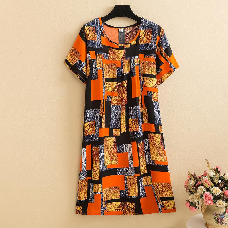 Mom summer dress medium and long pure cotton silk nightdress year-old new Chinese women's knee skirt