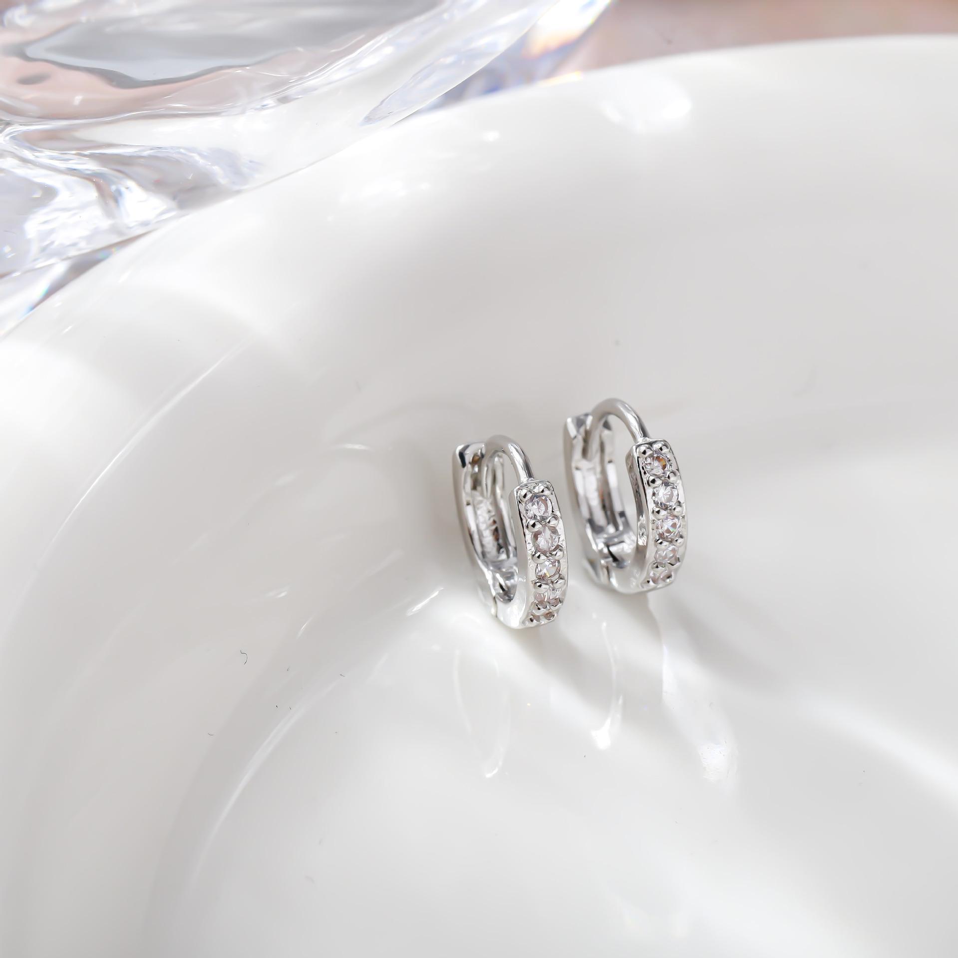 Minimalist Geometric Zircon Hoop Earrings: Japanese-Korean Fashion Ear Cuffs  Studs