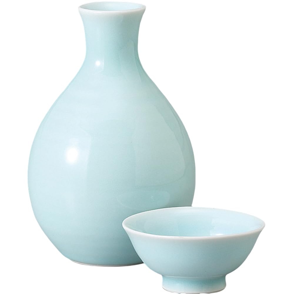 

Sake Cup Set Sake Kuri Ochoko Set Diameter x Height 320ml Celadon Chief Large Sake Kuri Set Pottery Mino Ware Hot Sake Hot Bottle Cold Sake Sake